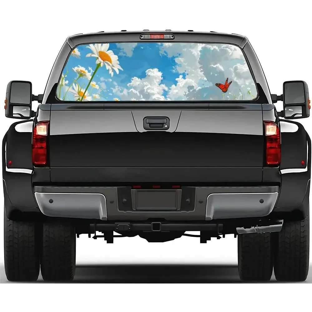 Daisies Bloom in The Fields Patterns Car Rear Windshield Sticker Truck Window See Through Perforated Back Window Vinyl Wrap Deca