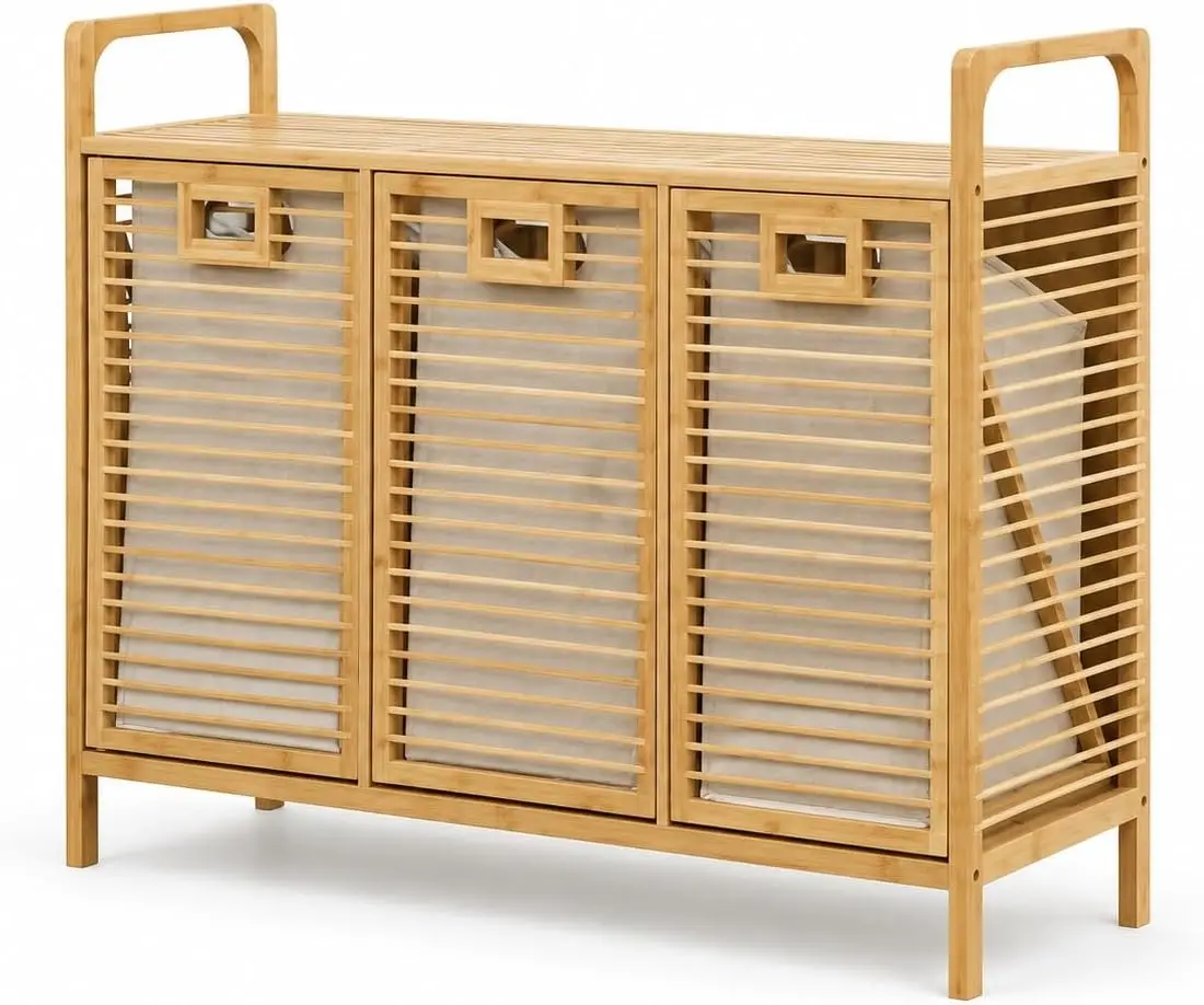 Tilt Out Laundry Hamper with 2/3 Compartments - Bamboo Laundry Station