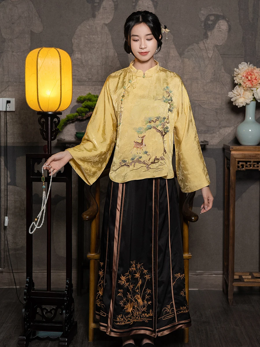 

New Chinese Sle Women's irt Retro Republic of China Embroidered Silk Buttoned Top Floral Design Summer Autumn Spring Tea ...