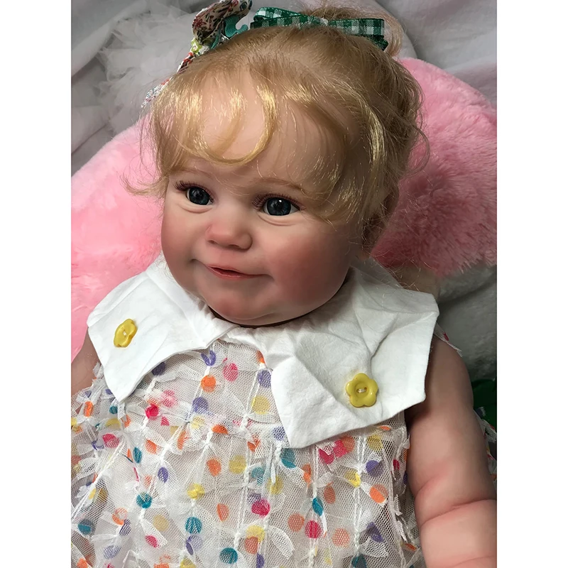 60 سنتيمتر حجم كبير تولد من جديد دمية طفل مادي فتاة مع شعر أشقر طبقات متعددة اللوحة ثلاثية الأبعاد الجلد مع الأوردة المرئية Bonecas Bebe #4
