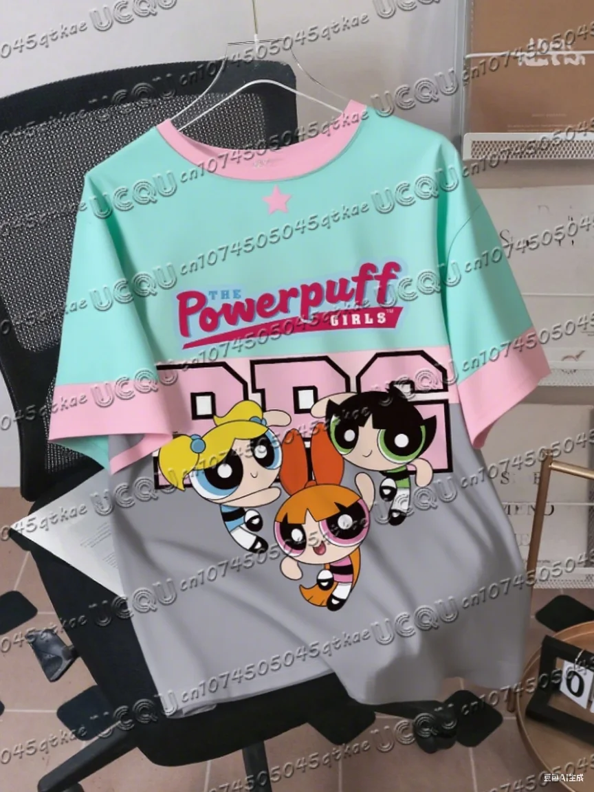 المرأة The Powerpuff الفتيات الرجال قصيرة الأكمام ثلاثية الأبعاد تي شيرت مطبوع الجولة الرقبة الصيف حجم كبير عادية تي شيرت رجالي بلايز #2