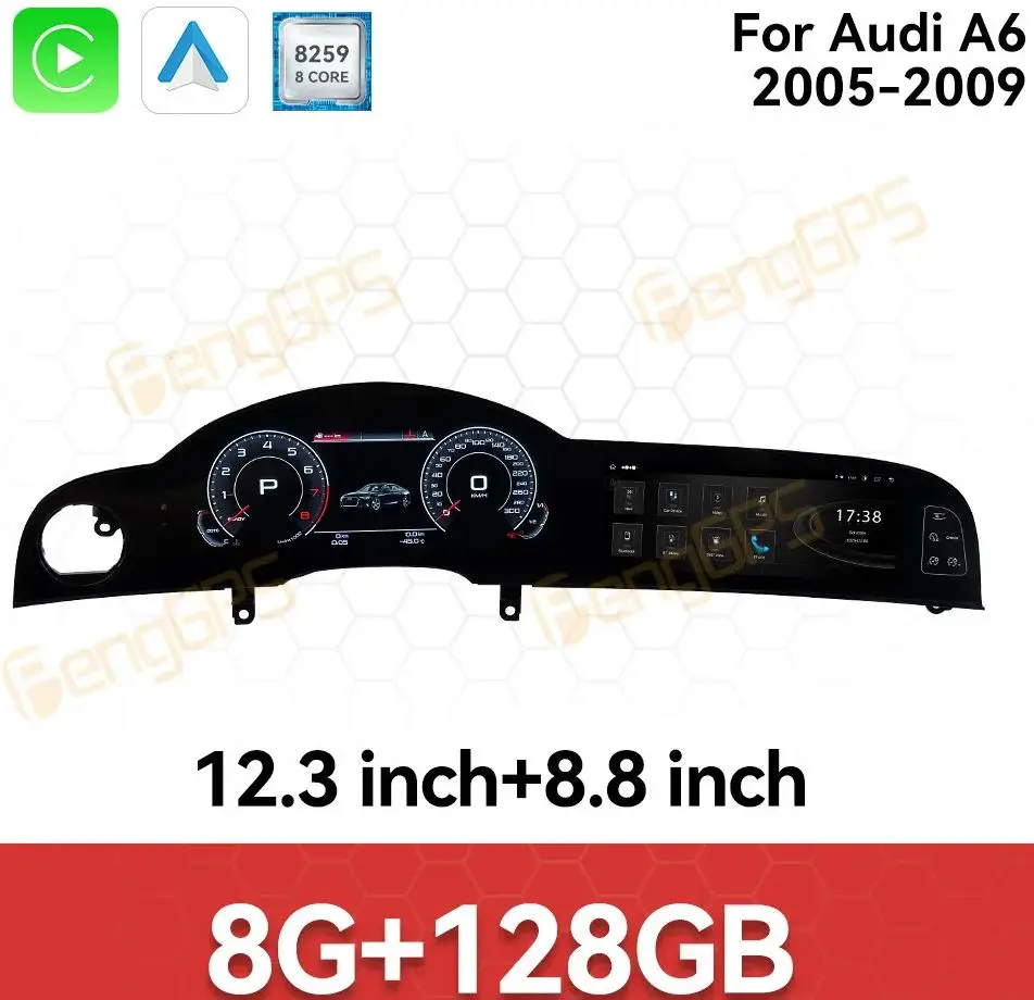 

Беспроводное автомобильное радио Carplay Android 14, для Audi A6 2005-2009, оригинальная цифровая приборная панель, GPS-навигация, мультимедийный плеер, стерео