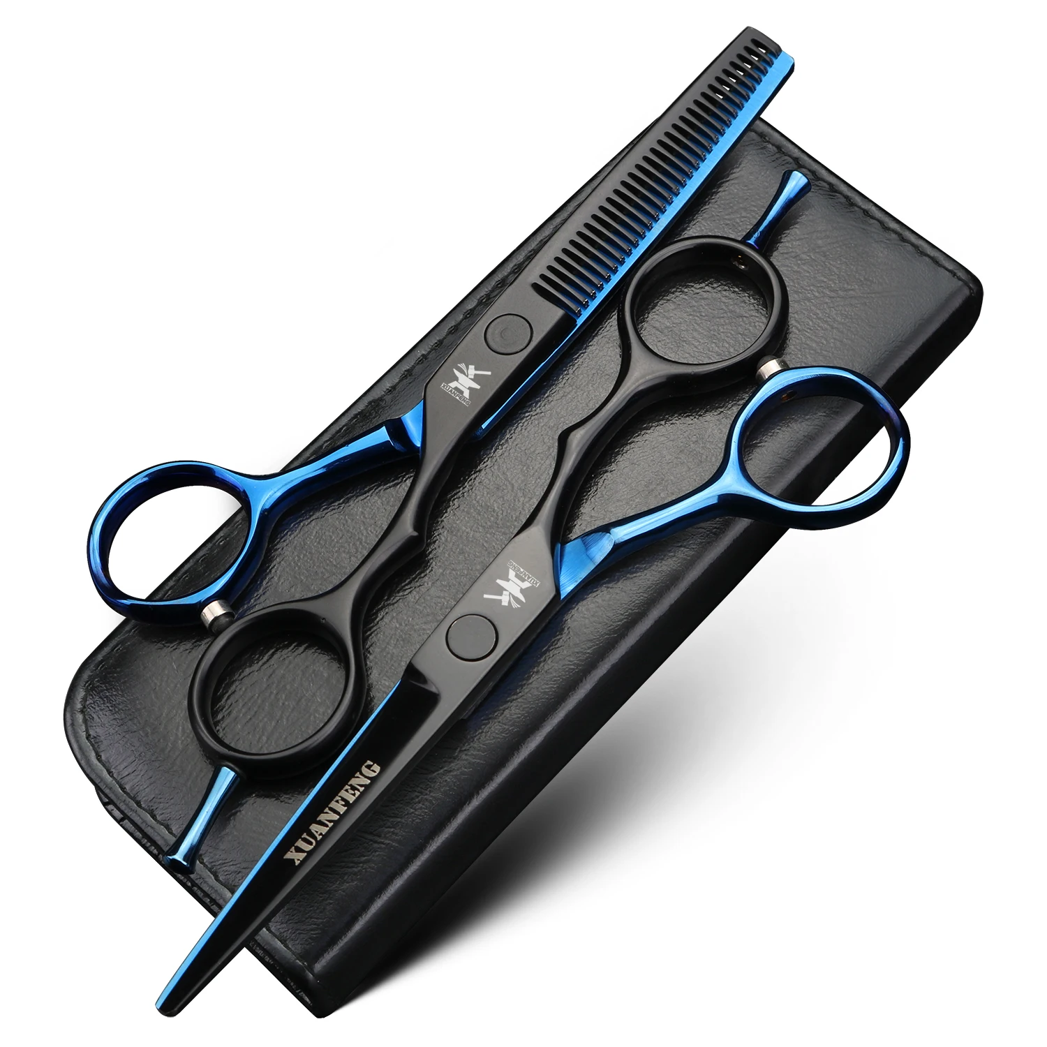 XUANFENG 5.5 inch two color hair scissors 440C steel hairdresser cutting scissors and thinning scissors