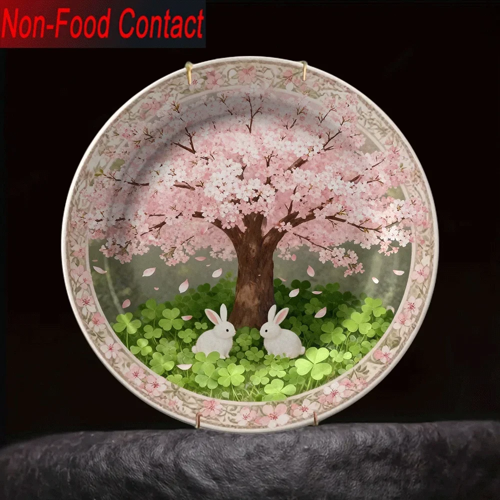 1pc Ceramic & Cherry Blossom Tree Plate - Pink Round Tableware Holder for Home Decor, Non- -Themed Dish, Elegant Gift for