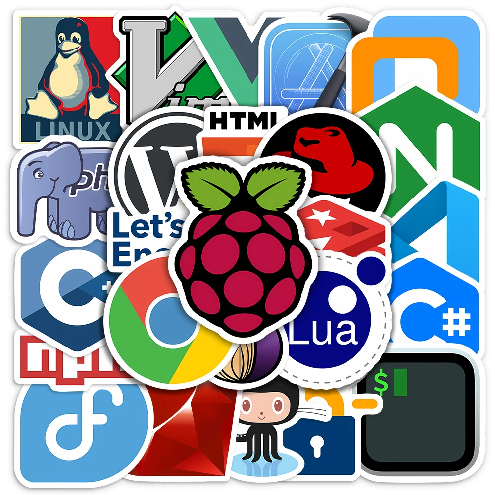50PCS Programming Stickers Developer Geek Hacker JS Docker HTML Web Design Vinyl Decals for Laptop Phone Luggage DIY Decor