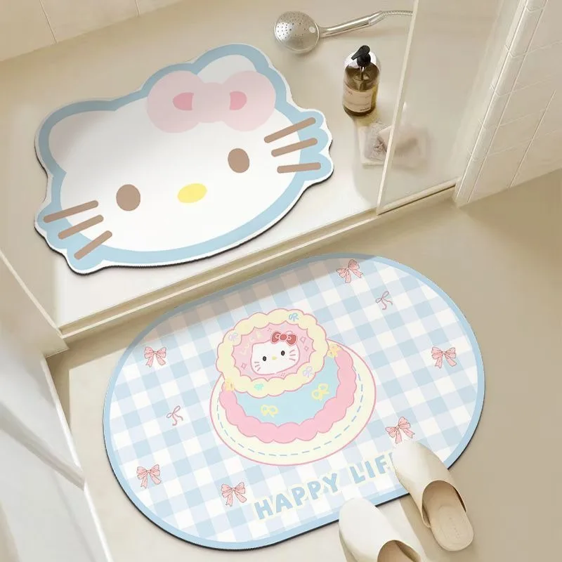 Hello Kitty Shaped Diatomaceous Earth Bath Mat, Quick Dry Absorbent Rug, Non-slip Floor Mat for Bathroom