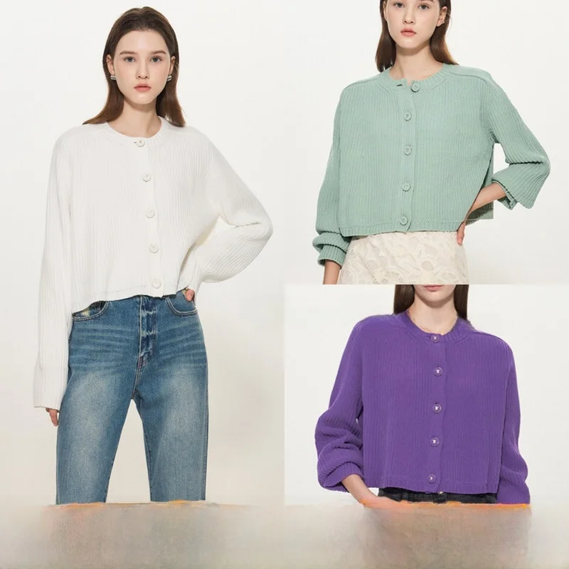 

Вязаный свитер с эффектом похудения, круглый эластичный универсальный длинный свек на пуговицах, повседневный мягкий корейский женский топ