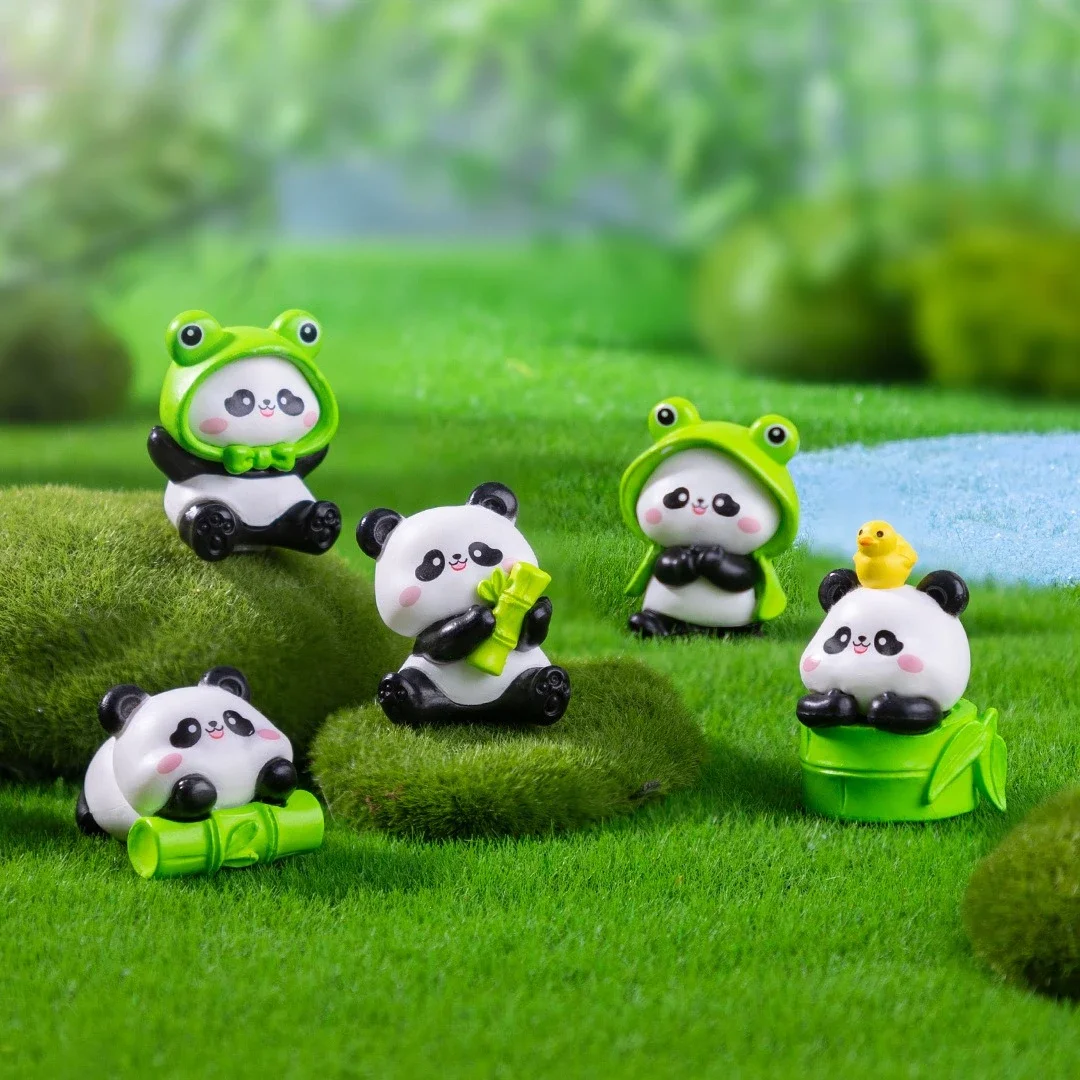 6 قطعة راتينج لطيف الباندا الصغيرة تمثال Kawaii اكسسوارات ديكورات منزلية مكتب حديقة ديكور المنزل الحيوان الحلي الاطفال لعبة الهدايا #3