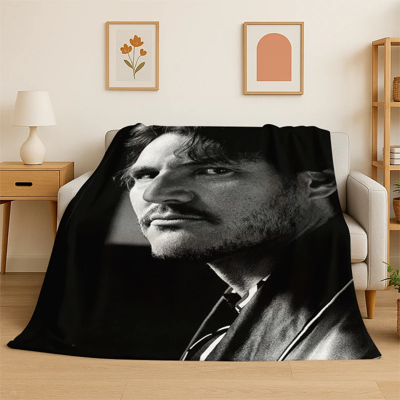 Fashion Pedro Pascal Star Flannel Blanket Soft Warm Throw Blanket for Bedroom Living Room Bed Travel Camping Picnic Gift Kids