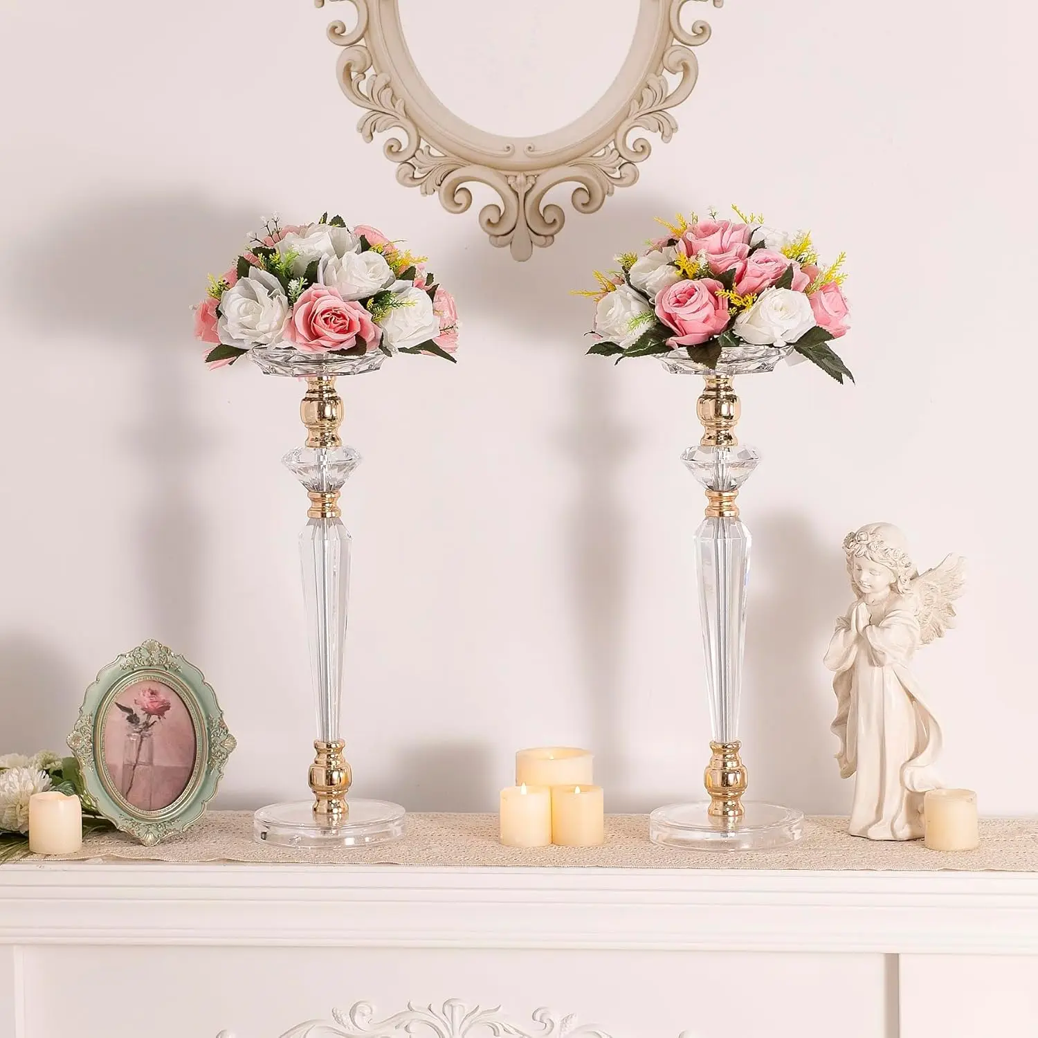 Acrylic Vase Wedding Centerpieces Clear Flower Stand Column Geometric Floral Vase Elegant Display Holder for Table Decorations