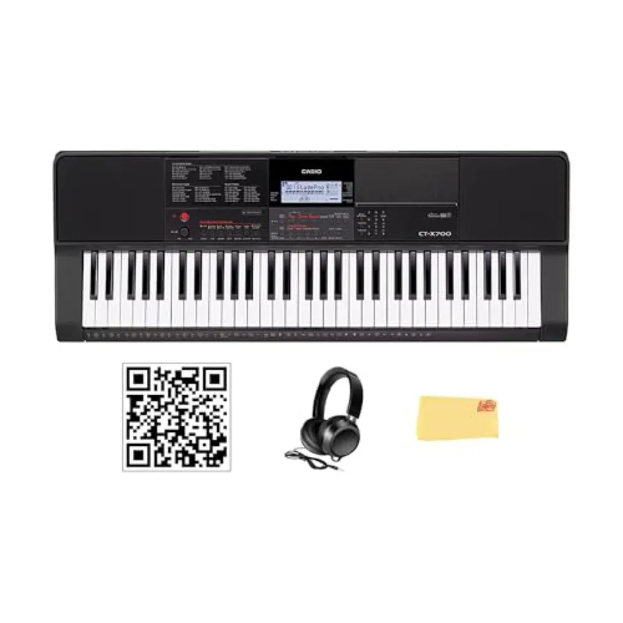 

61-Key Portable Keyboard Bundle with Headphones Austin Bazaar Instructional Video and Polishing Cloth in Black for Music Practi
