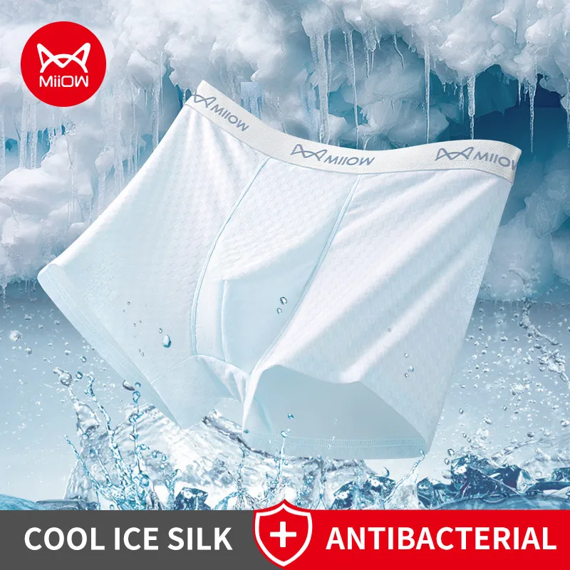 MiiOW 3Pcs Ice Silk Men Underwear Boxers 7A Antibacterial Men's Panties Breathable Mesh Mens Underpants Man Boxershorts Trunks