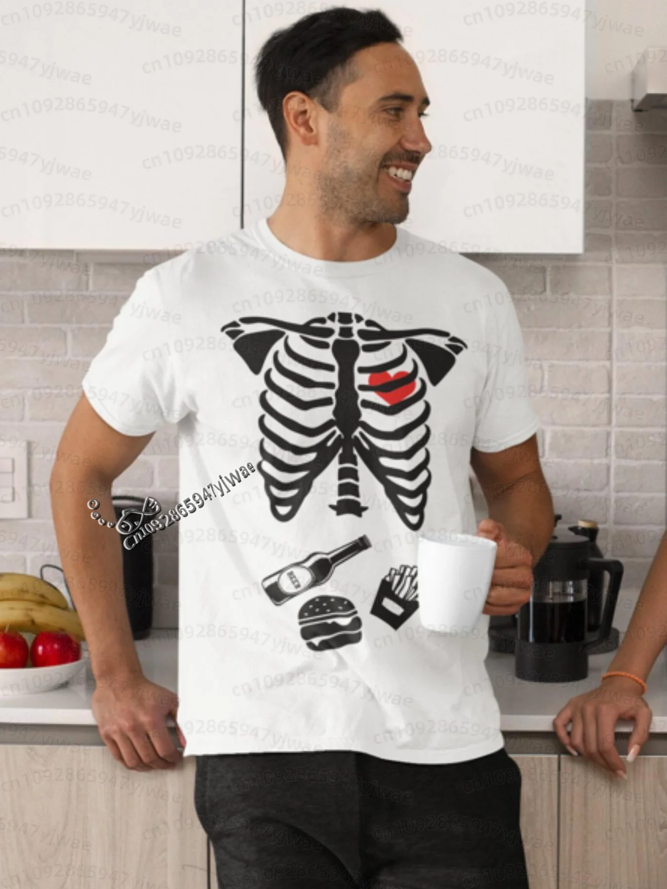 2026 Herren Halloween Skelett Schwangerschafts-Baby Halloween T-Shirt Totenkopf-Knochen-Druck Kurzarm Damen Herren Halloween Paar T-Shirt – Detail 14