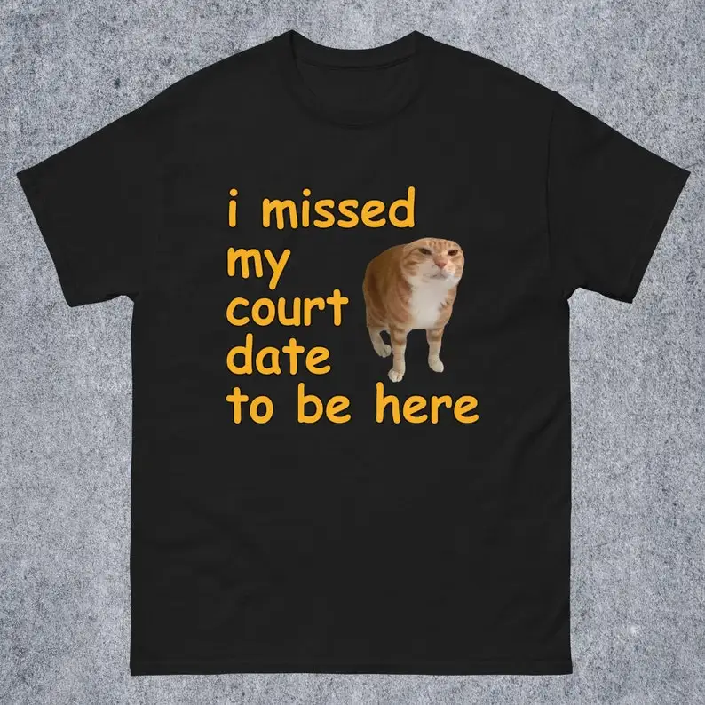 I missed my court date to be here Funny Cat Meme T-shirt Gift for Woman and Man, Funny Sayings Dank Memes T-shirt, Stupid Shirts