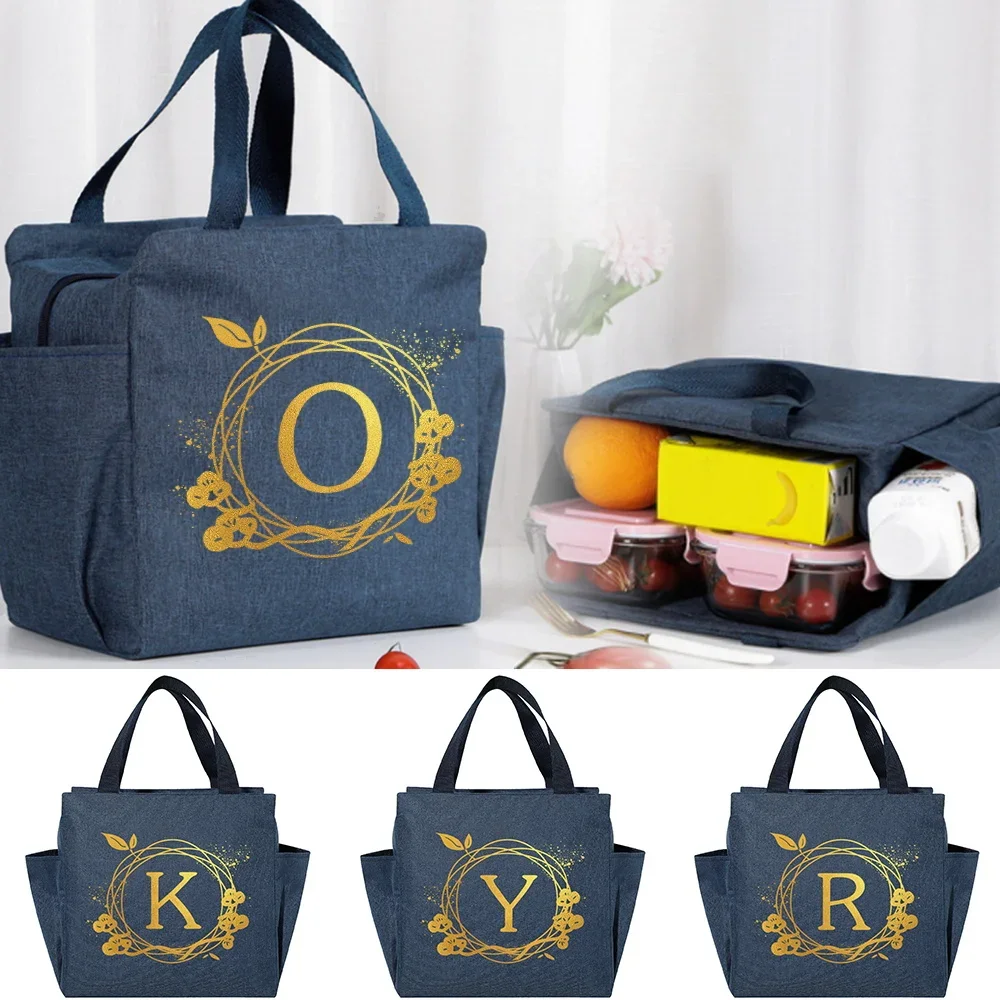 Large Capacity Fabric Lunch Bag with Reinforced Webbing Handles, Food Storage Tote for Commute, School and Outdoor Travel