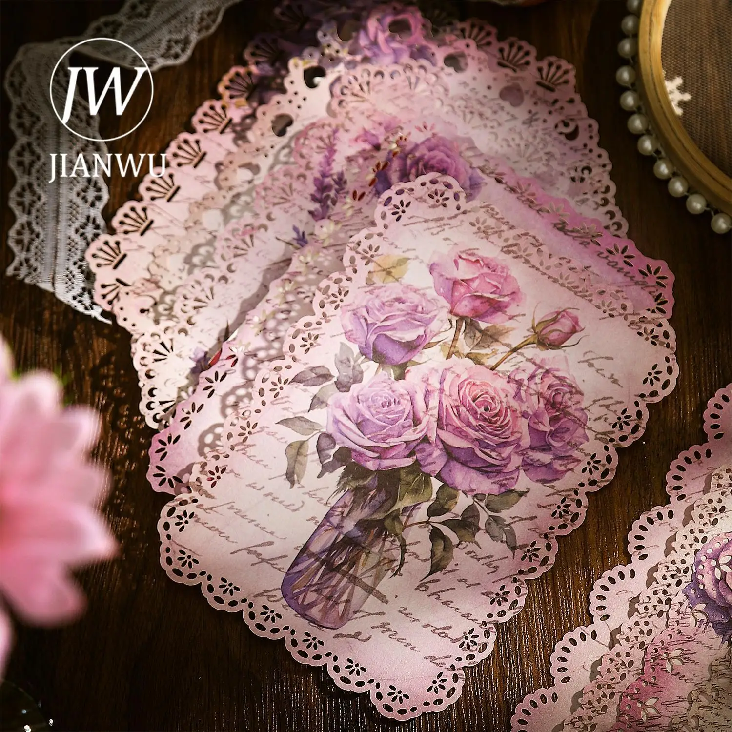 10 Sheets Rose Stationery Series Vintage Flower Hollow Lace Material Paper Creative DIY Journal Collage Decor Stationery