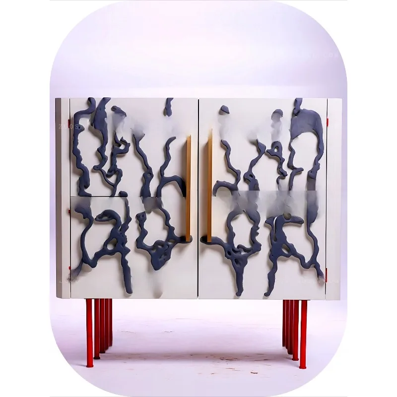 Modern art d  four-door decorative cabinet with high feet, household living room personalized decorative tea set storage cabinet