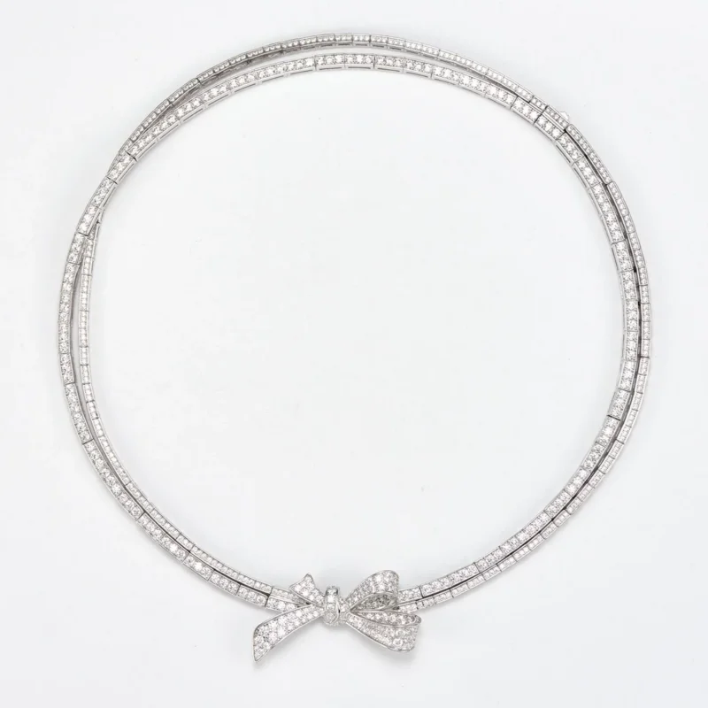 Cameo Luxury Bowknot Necklace for Women Full Micro Pave Zircon Double Layer 925 Silver Collar Necklace Wedding Banquet Jewelry