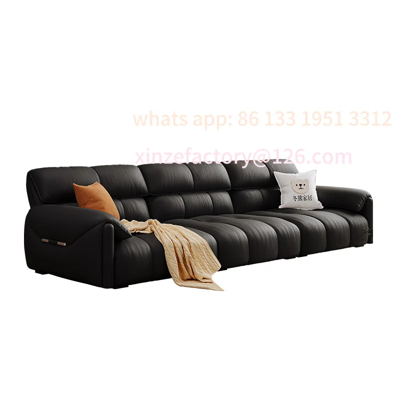

Customizable like ear leather sofa American medieval living room small apartment straight row French retro style black sofa