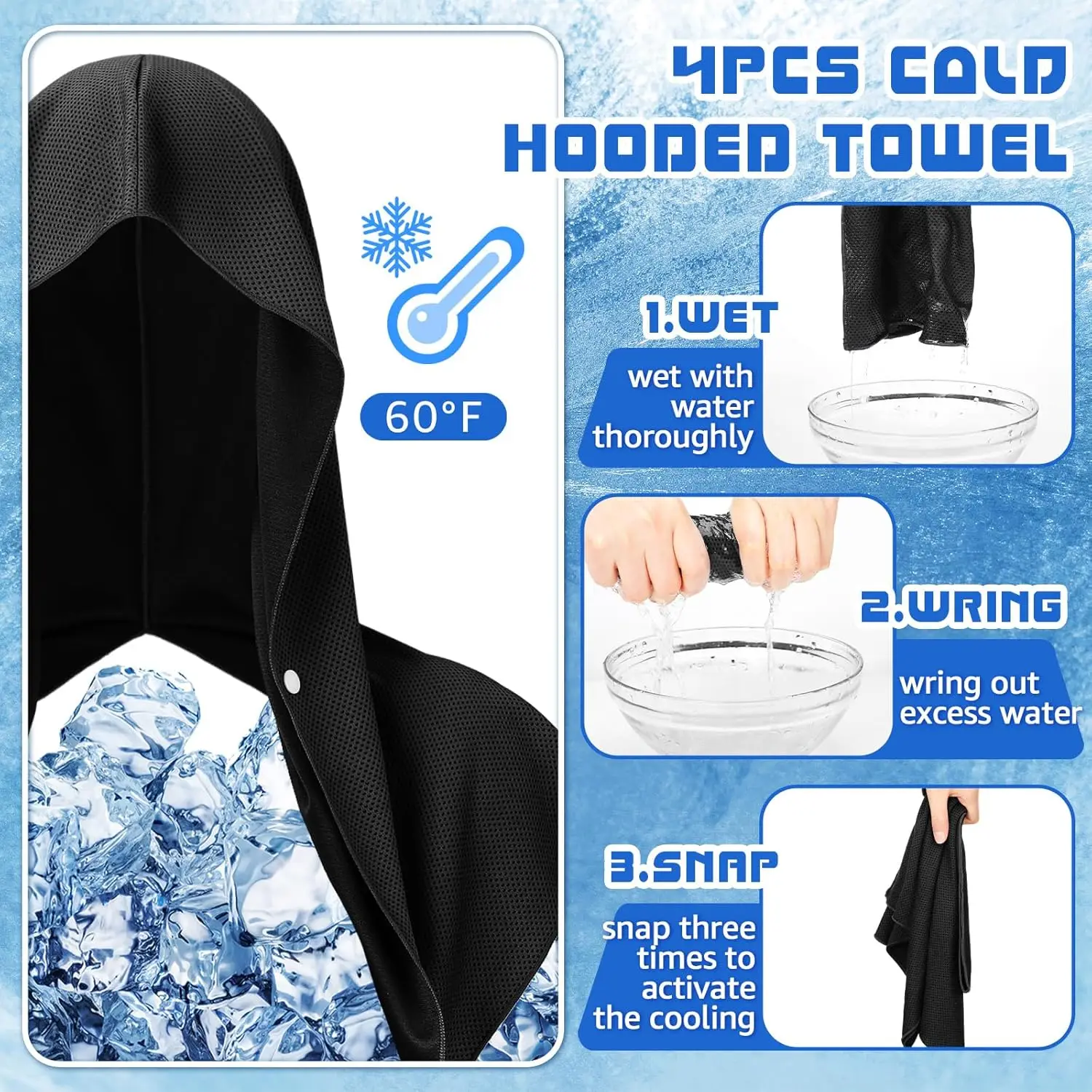 مناشف بقلنسوة للتبريد للرجال، مناشف تبريد للرقبة والوجه، لفافة رأس تبريد للتمرين الرياضي والتخييم (رمادي) منشفة رائعة