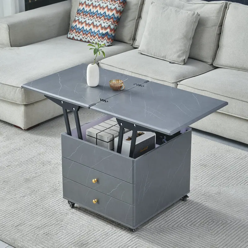 Lifting coffee table dining table dual-purpose small apartment multi-functional folding telescopic movable