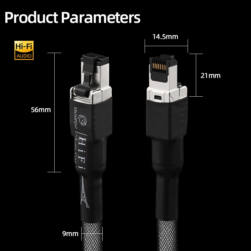 ERUMPENT Cat8 Ethernet Patch Cable OCC Silver Plated Cat8 rj45 Network Cable 40Gbps 2000MHz Audio HiFi Laptop Internet LAN Cable