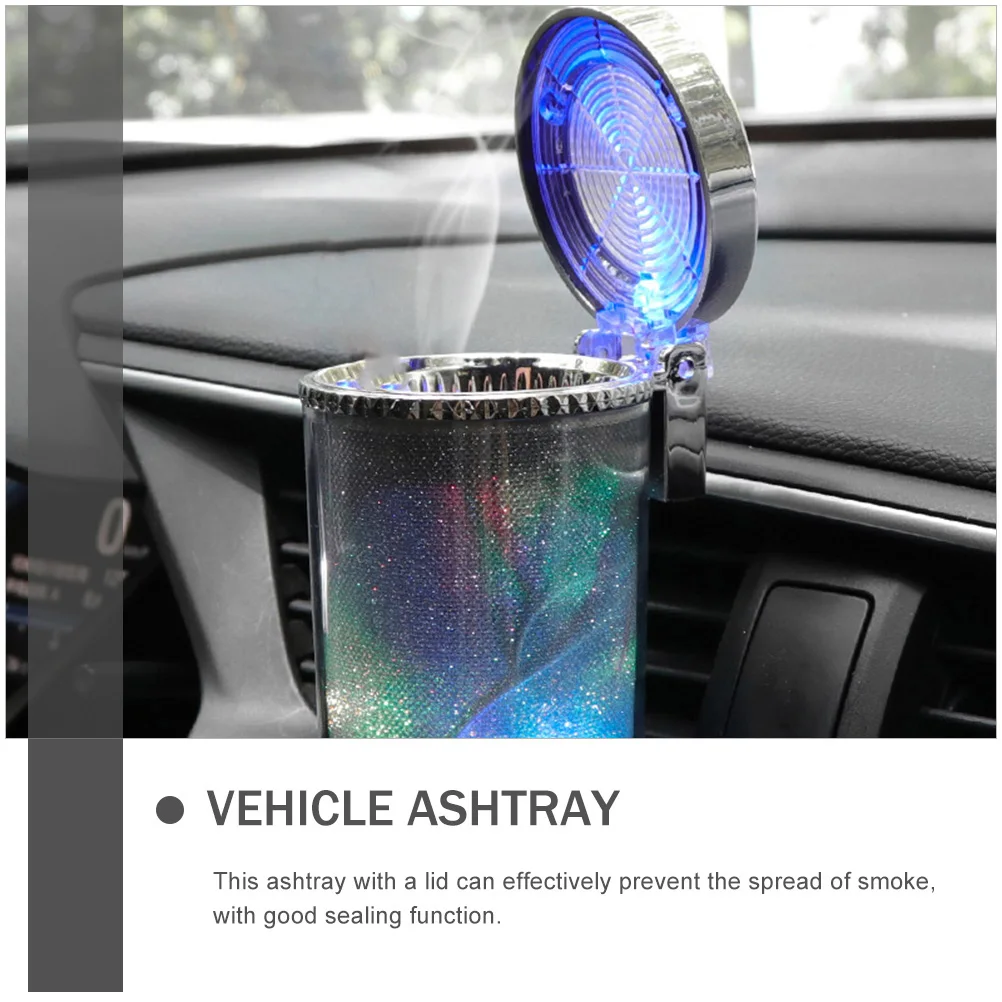 

Led Ashtray Silver Compact Lightweight Car Cigarette Container Light Indicator Sealing Design Durable Creative Auto