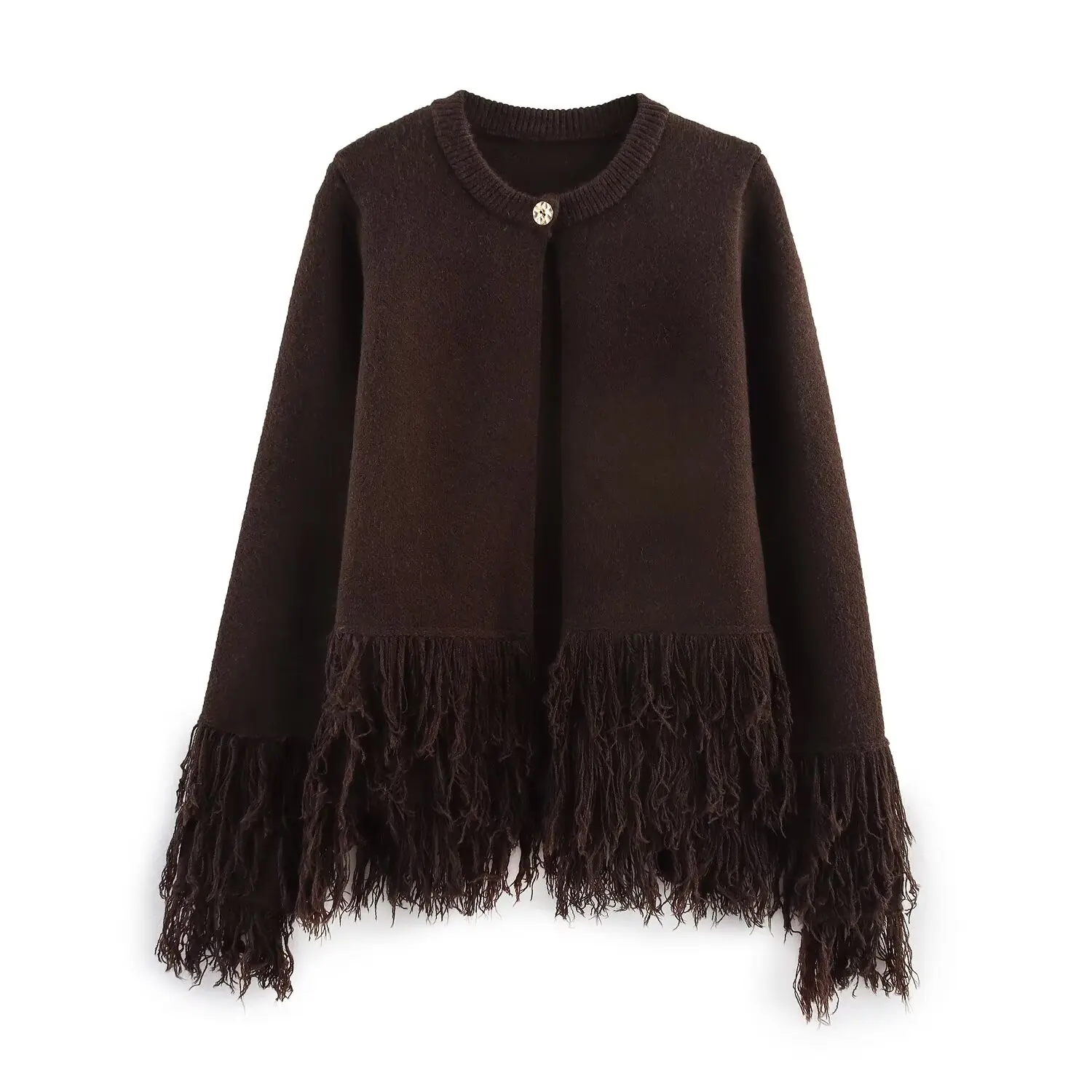 

Fall New Arrivals Fringe Trim Knit Crew Neck Sweater Women's Outerwear
