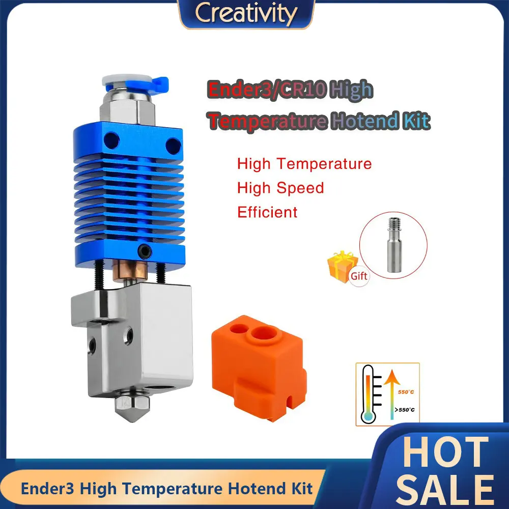 Ender3/Ender 3V2/CR10 High Temperature 550℃ Hotend Kit Copper Plated Volcano Nozzle Heated Block Bimetal Throat Hotend Kit