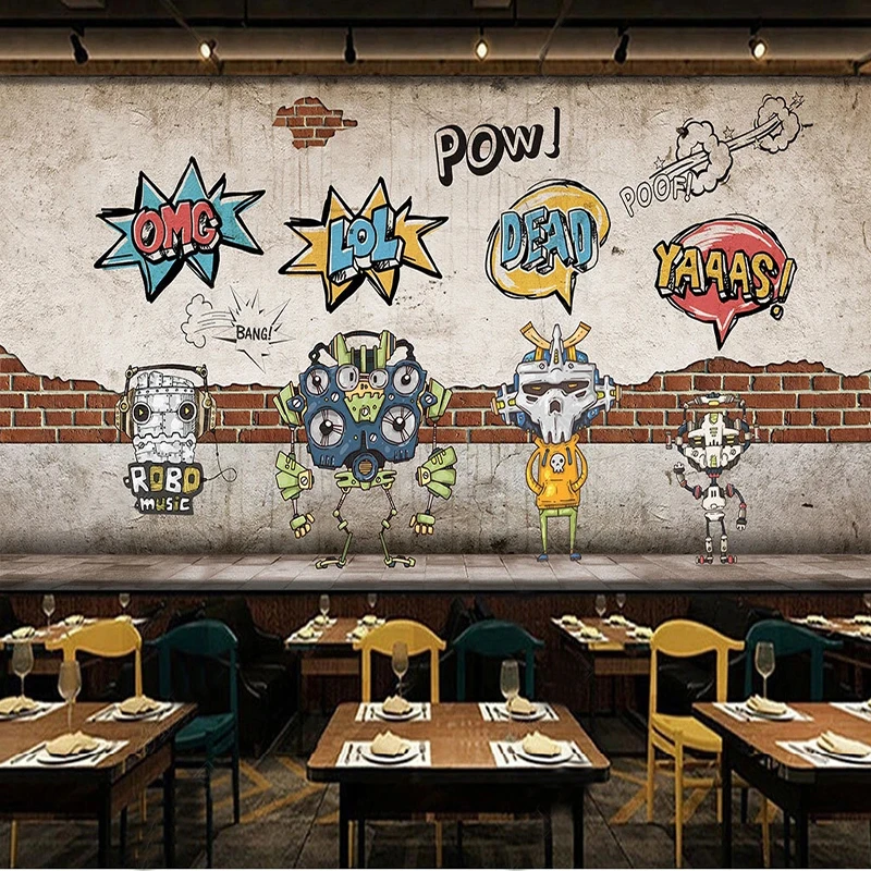 

Custom Any Size Wallpaper Cartoon Retro Robot Murals Children's Bedroom 3D Waterproof Removable Wall Stickers Home Decor Fresco