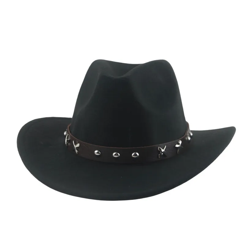 Western Cowboy Hat Jazz Top Hat Belt Felt Cap Tibetan Fedora Hat Woolen Denim Big Brim Leisure Tibet Xinjiang