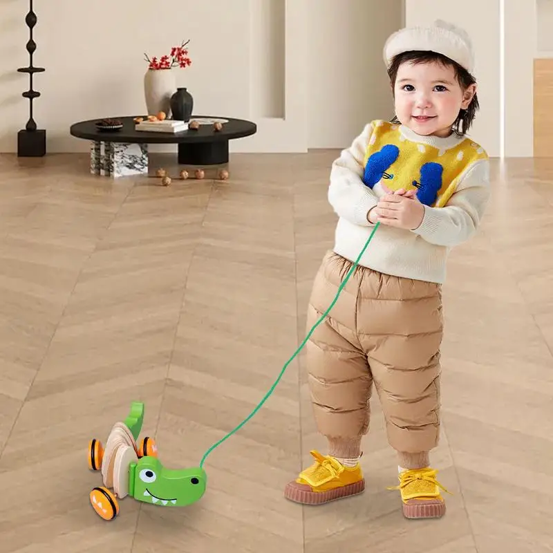 Wooden Pull Toys Wooden Puppy Toddler Toy Walking Toy Push Developmental Pull Toys Kids Toy With String For Boys & Girls