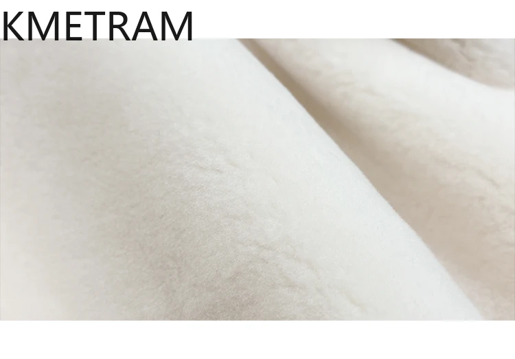 KMETRAM Natural Merino Sheepskin Wool Fur Coat White V-Neck Autumn-Winter Women Clothing 2025 Mid-Length Jacket шуба женская