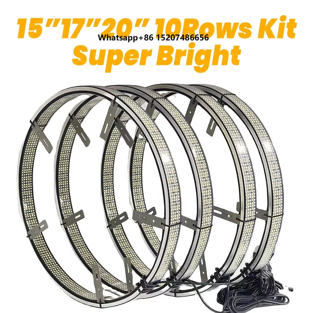 

4pcs Double Side 17"20" White LED 10Row Wheel Lights Car Running Light Kit Truck Off-Road Enthusiasts Decorate Simple Assemble