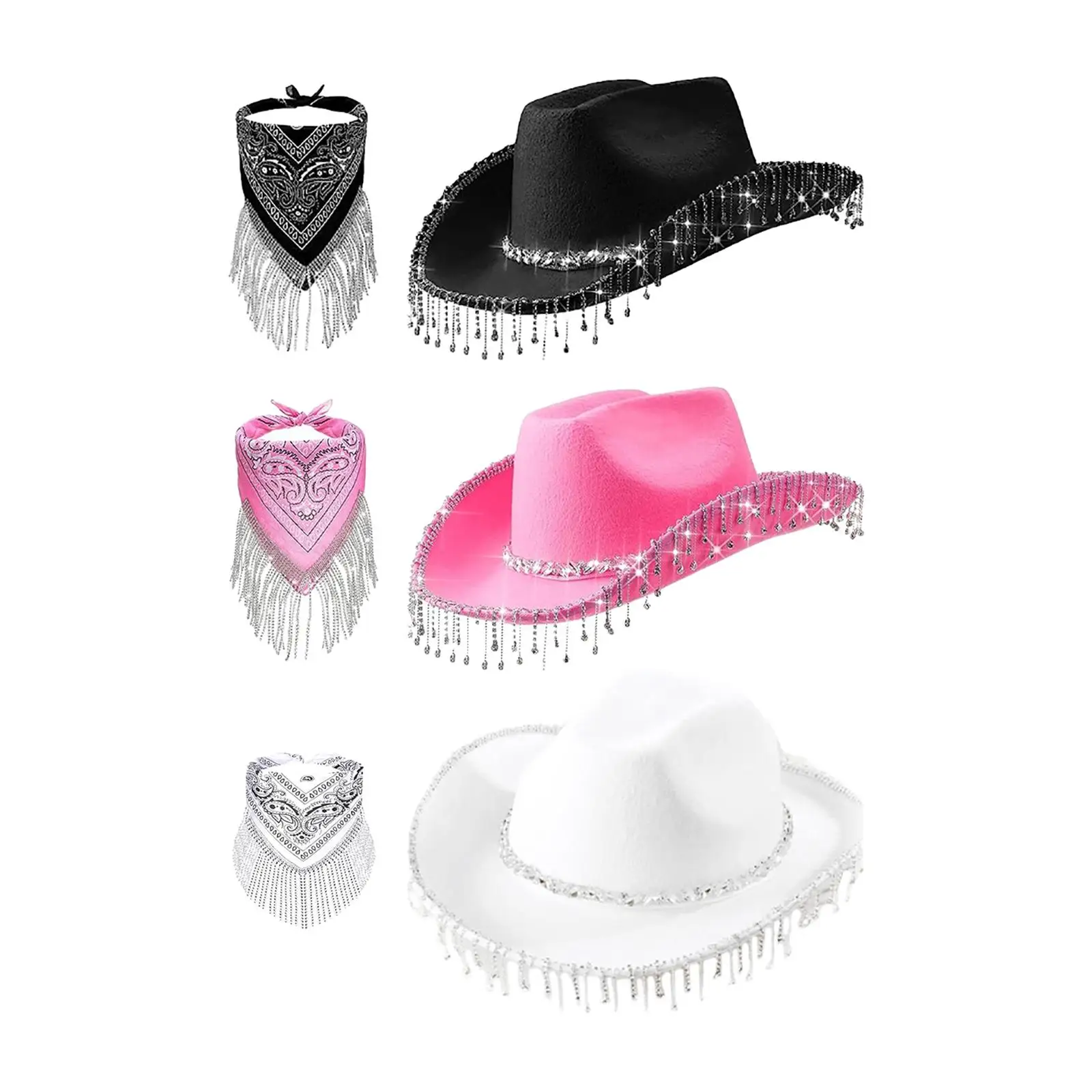

Western Cowgirl Hat Cowboy Hat with Fringed Bandana Set for Photo Props