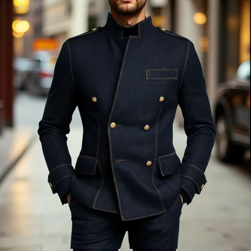 

Мужской костюм Demin с воротником-стойкой, двубортный, модный, с пиджаком и брюками, 2 предмета, на заказ, для свадьбы и вечеринок