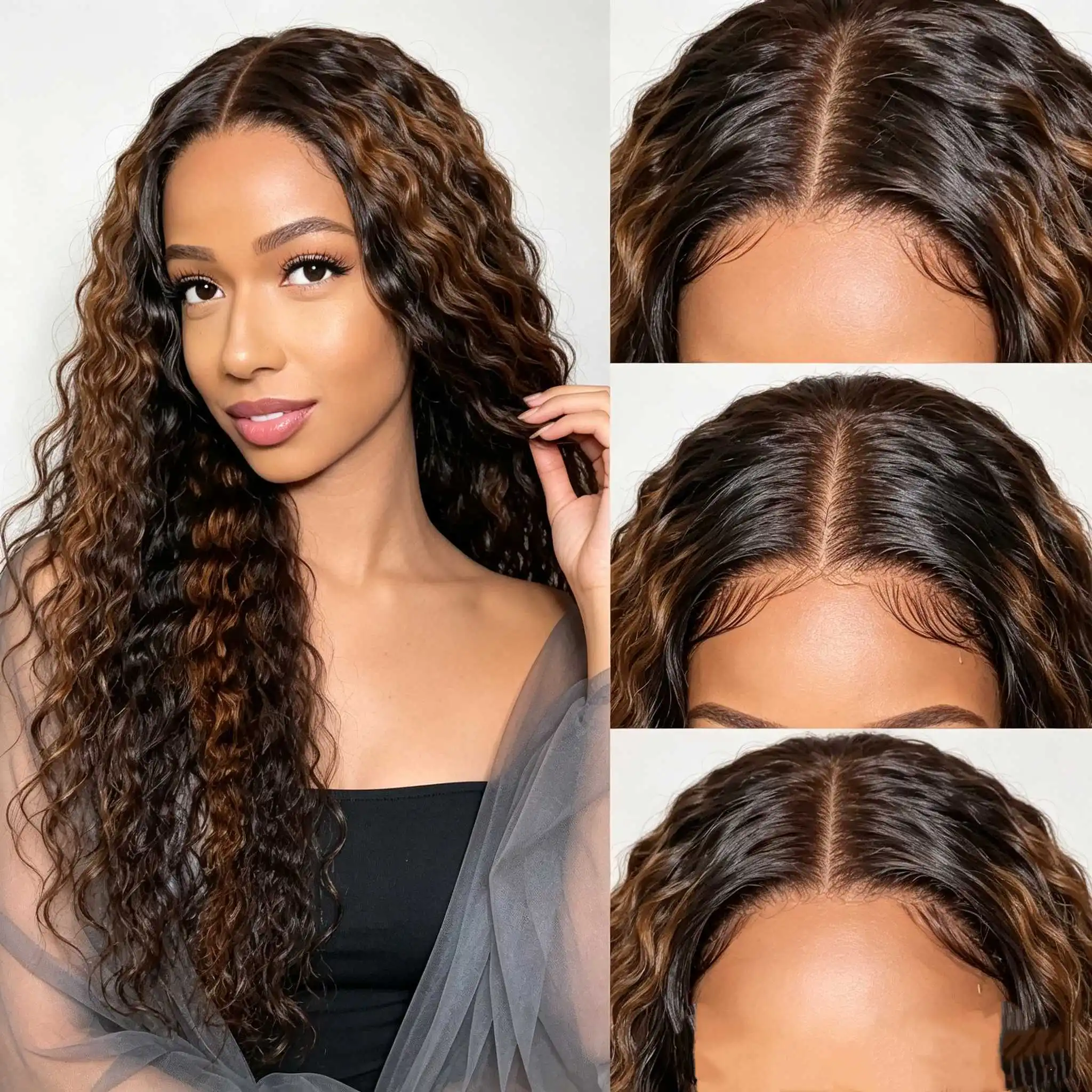 1B/30 Ombre Highlight Deep Wave Wig, 5x5 HD Lace Closure Glueless Wig, 200% Density Pre Plucked Pre Cut Natural Hairline Wig for Daily Wear