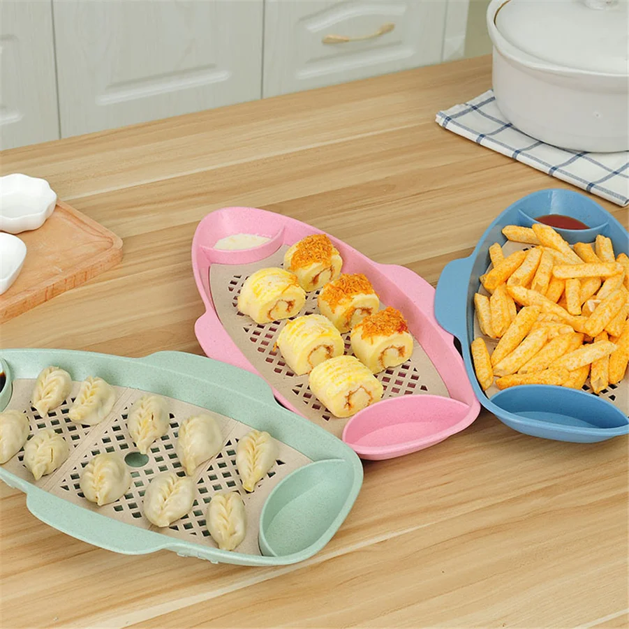 Household Creative Wheat Straw With Vinegar Dish Dumpling Plate Food Drain Dumpling Tray Household Tableware