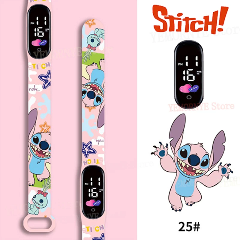 Disney-Stitch Digital Relógios para Crianças, Figuras Anime, Relógio LED Luminoso, Relógio de Toque Impermeável, Relógio Esportivo Eletrônico, Presente de Aniversário Infantil