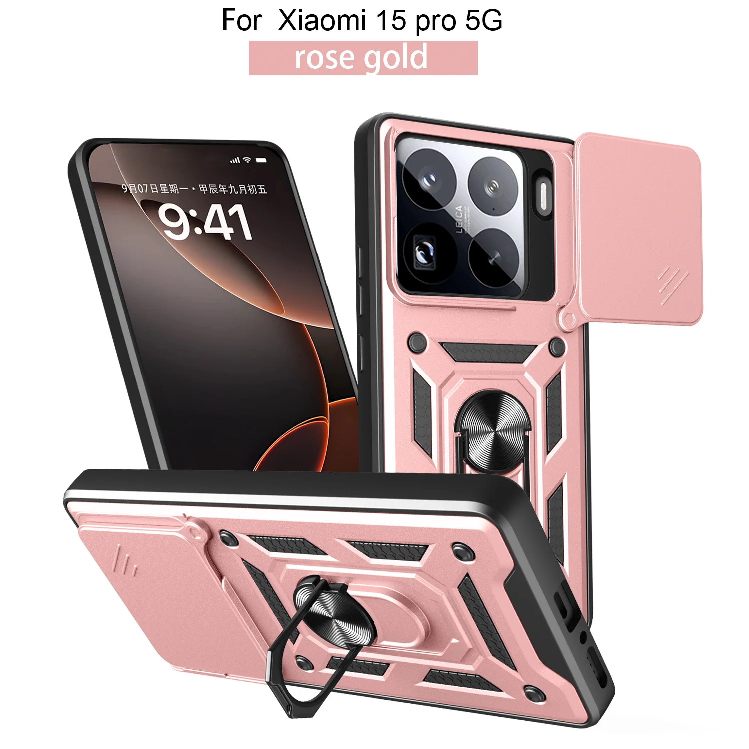 Stoßfeste Hybrid-Doppelschicht-Magnetring-Ständerhülle für Xiaomi15 Pro 5G Slide Camera Protector Cover