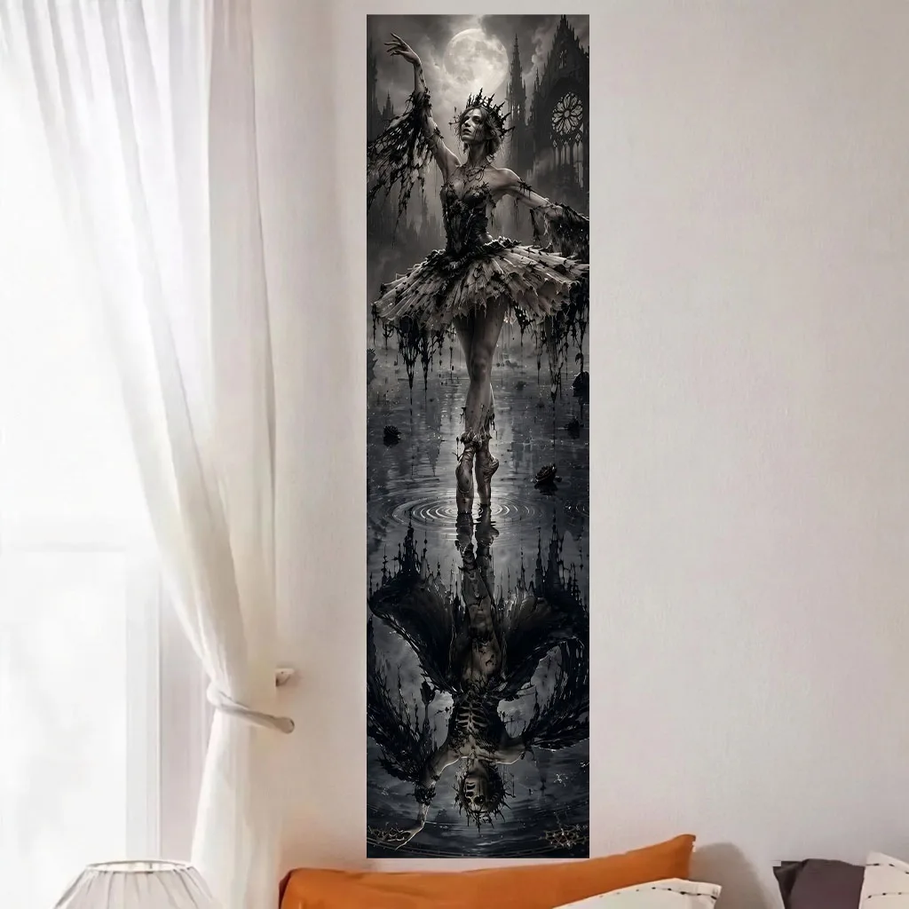 Dark Gothic Ballerina Tapestry, Horror Aesthetic Ballet Dancer Wall Blanket, Bedroom Dorm Halloween Background Home Decor