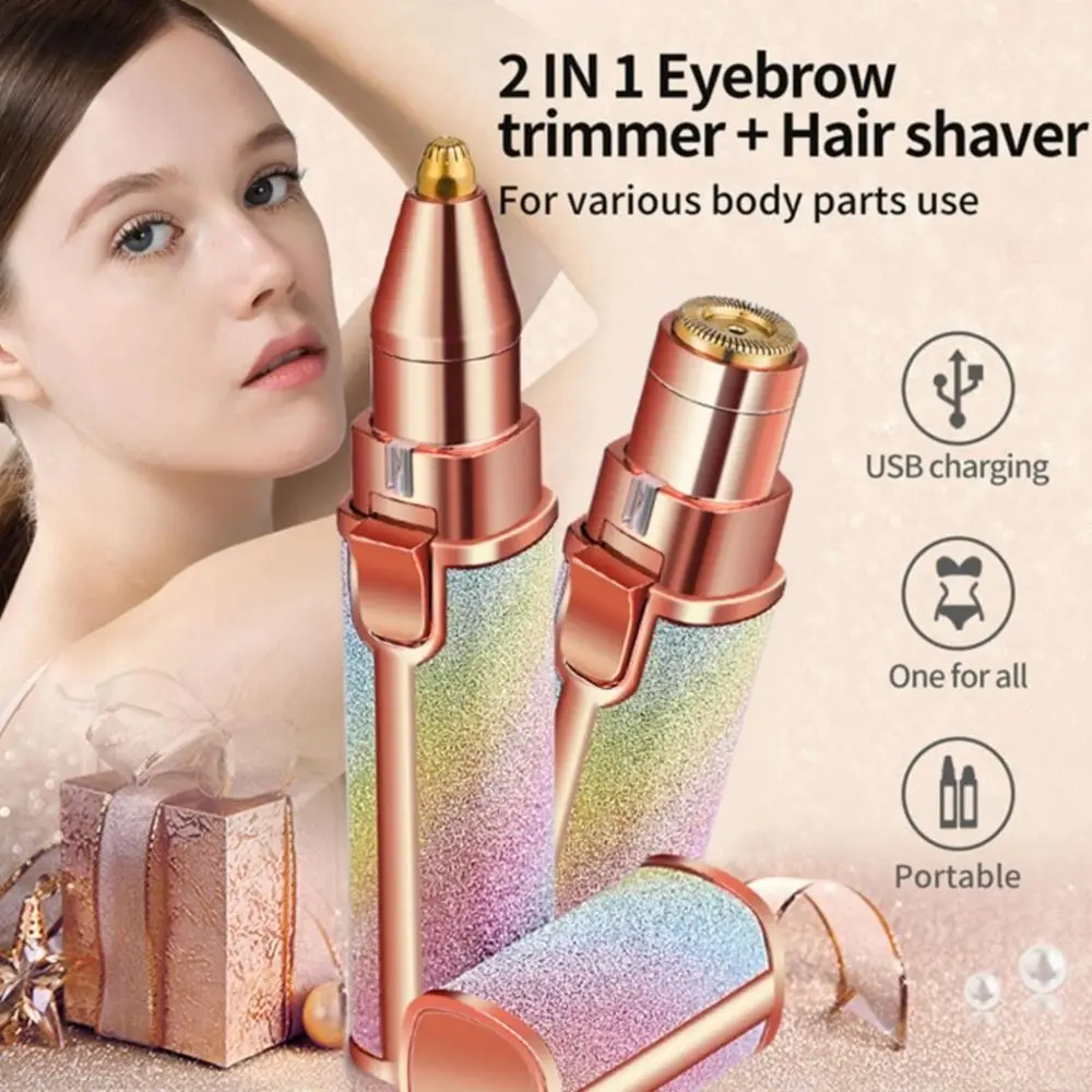เครื่องกำจัดขนบนใบหน้าแบบ2 in 1สำหรับผู้หญิงที่เล็มขนคิ้วแบบพกพาไม่เจ็บพร้อมไฟ LED สำหรับลูกพีชฝอย/ริมฝีปาก/คาง/รักแร้