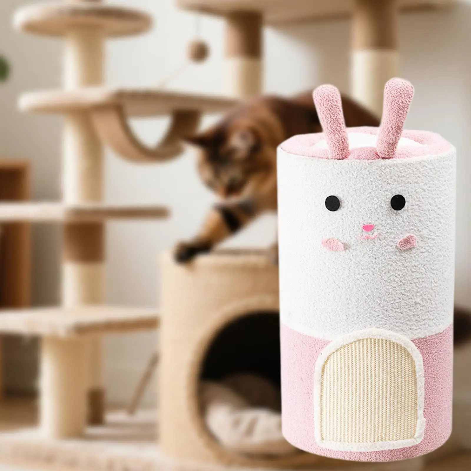 

Cat House with Hanging Ball Cat Condo Scratch Resistant Playhouse for Multi Cats Shelter Kitten Scratching Board Cat Bed