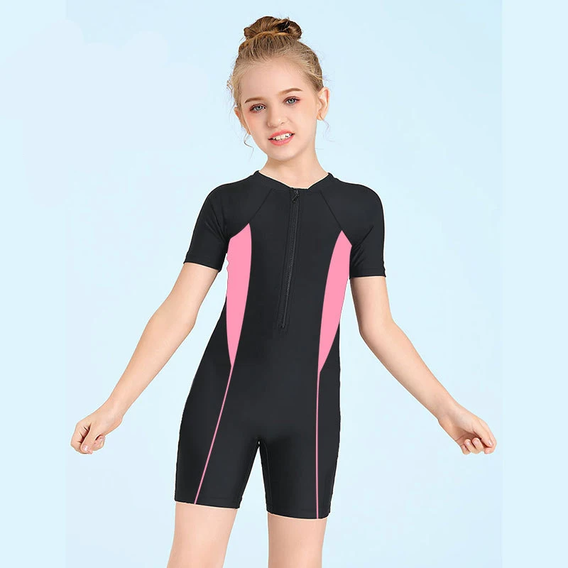 Maillot de bain une pièce pour enfants, maillot de bain à fermeture éclair pour garçons et filles, maillot de bain à manches courtes assressenti, short de natation trempé