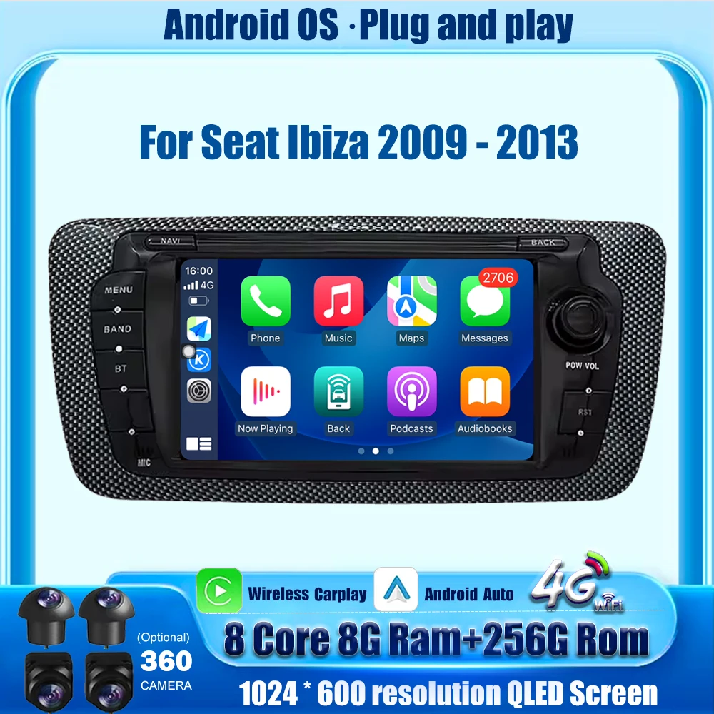 Wireless Carplay For Seat Ibiza 2009 2010 2011 2012 2013 Android 16 Auto Car Radio Multimedia Video Player GPS Navigation 7 Inch