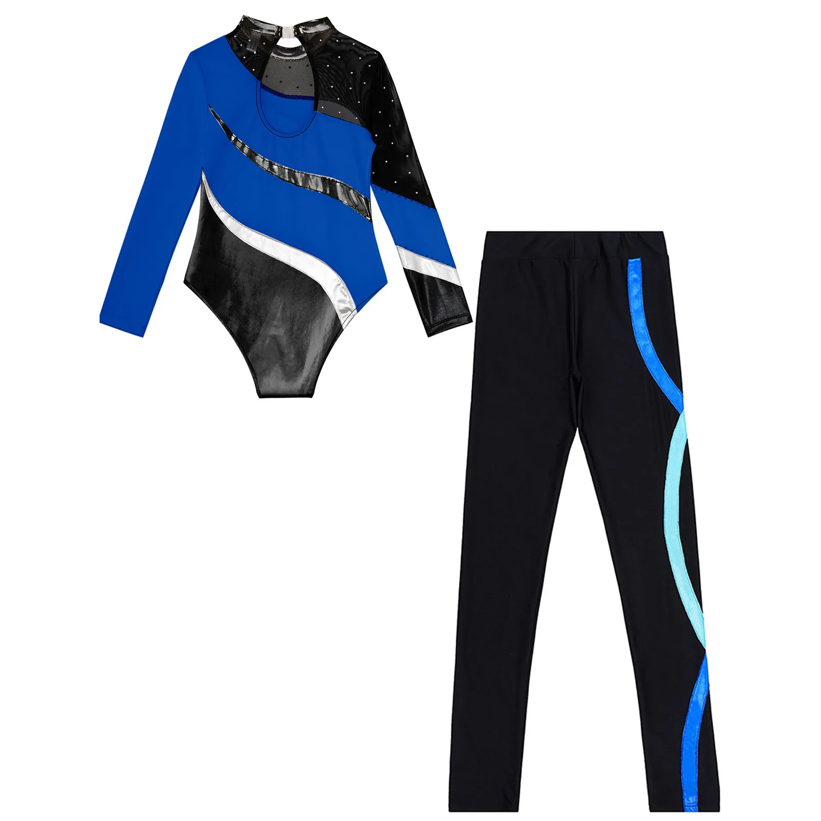 Girls Tights Figure Skating Jumpsuit Kids Exercise Gymnastics Leotard with Leggings Yoga Performance Dancewear Ballet Outfit