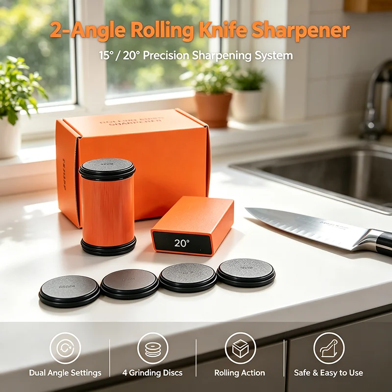 15/20° Rolling Knife Sharpener Set Diamond Grinding Disc Fine Jade Sharpening Non-slip Base Chef Kitchen Sharpening System Boxed