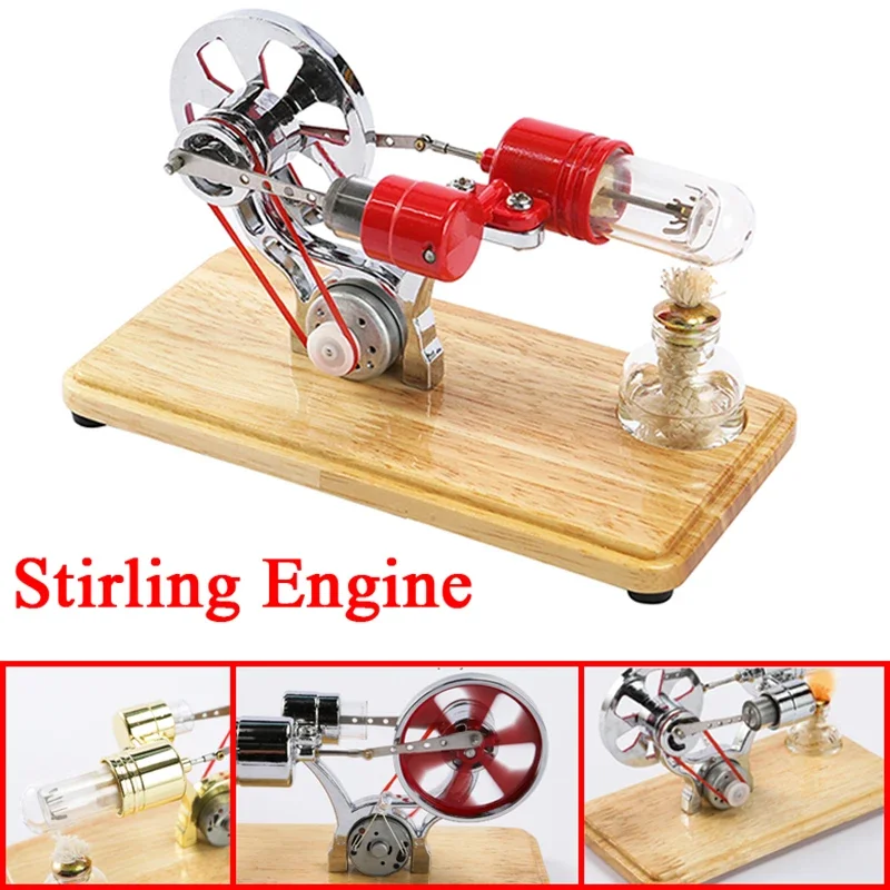 

Stirling Engine Model Physical Generator with LED Wooden Base Flywheel Generator Physics Experiment Science Educational Toy