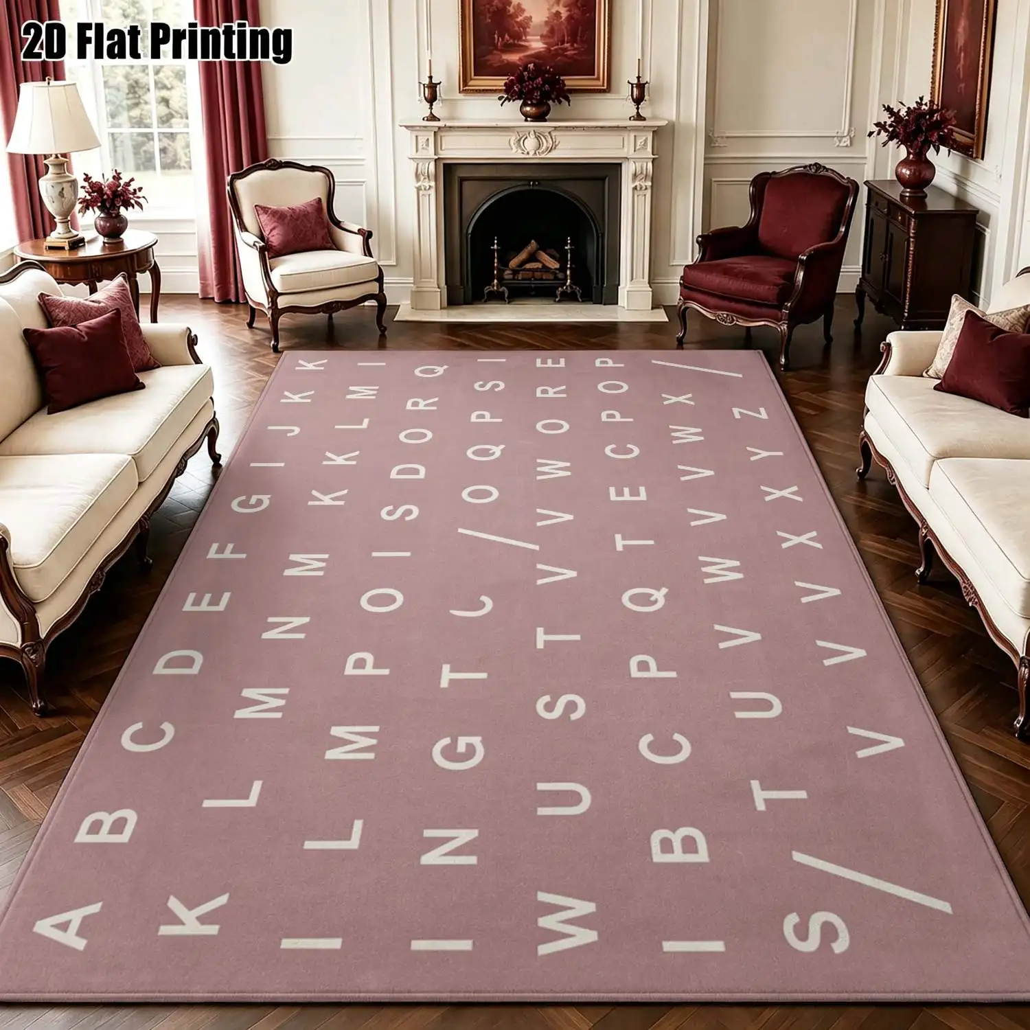 1Pc 2D Printed Pink Letter Nordic/Instagram-Style Modern Minimalist Geometric Striped Carpet, Multi-Size Machine-Washable Home Decor Floor Mat for Entryway, Dining Room, Foyer, Bedroom, Living Room