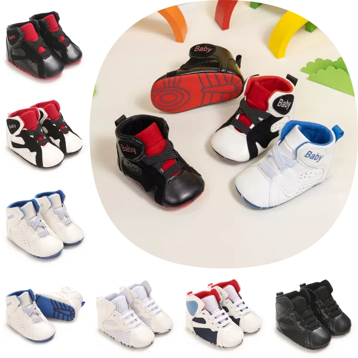 High Top Soft Soled Men's And Women's  Mesh Breathable Casual Shoes Sports Shoes 0-18M Newborn's First Walking Shoes